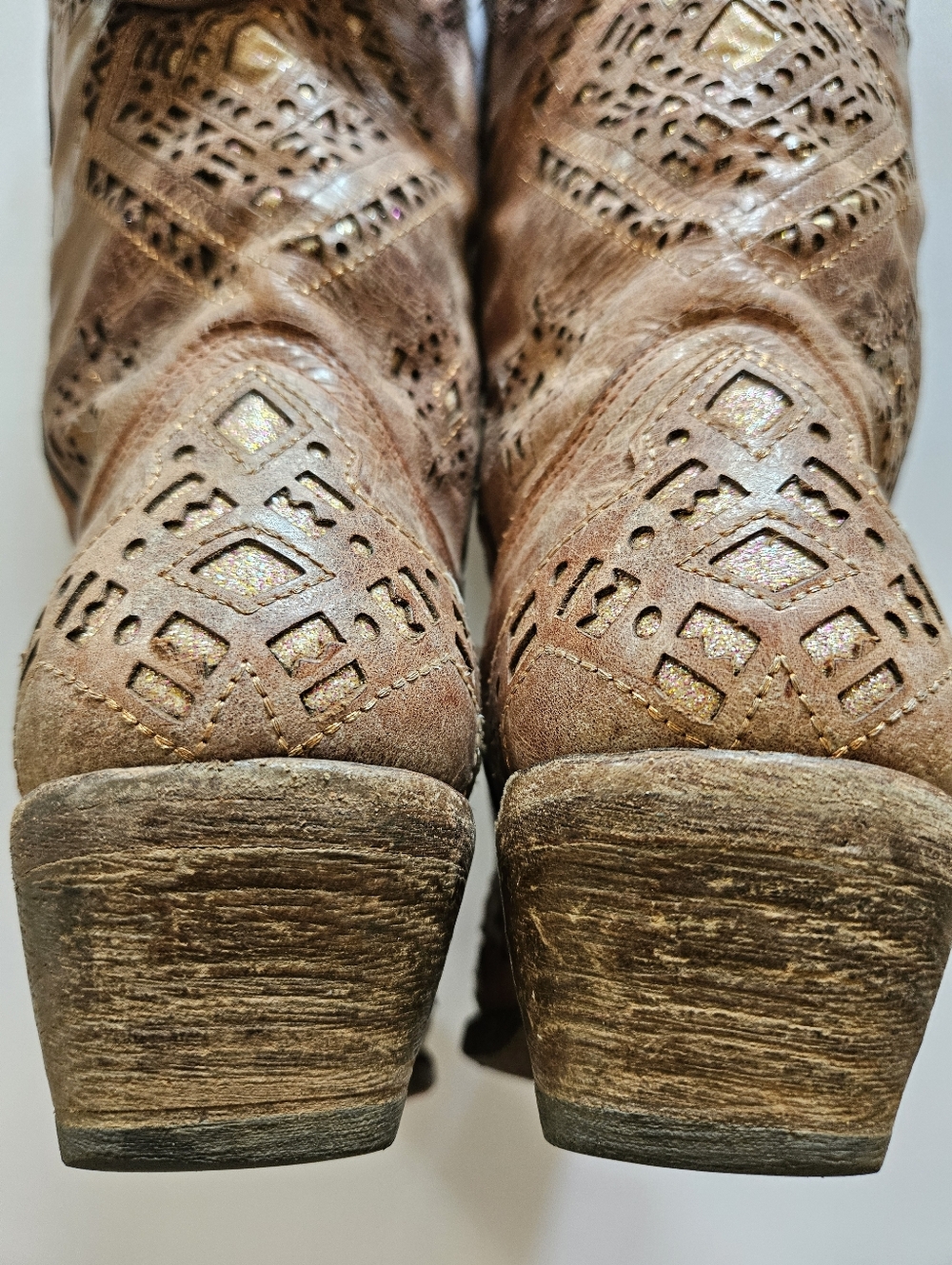 Corral Women's Glitter Inlay Western Boots Snip Toe Cognac, Size 6.5 - Picture 10 of 14